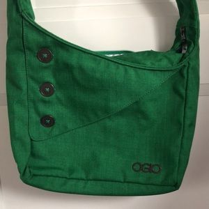 Ogio green messenger bag with cushioned sleeve for travel, work